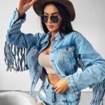 Kurtka jeansowa z frędzlami SANIL Ola Voga j.niebieska