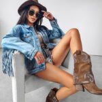 Kurtka jeansowa z frędzlami SANIL Ola Voga j.niebieska