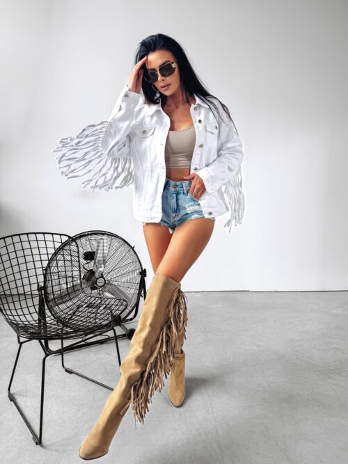 Kurtka jeansowa z frędzlami SANIL Ola Voga biała