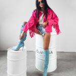 Kurtka jeansowa z frędzlami SANIL Ola Voga różowa