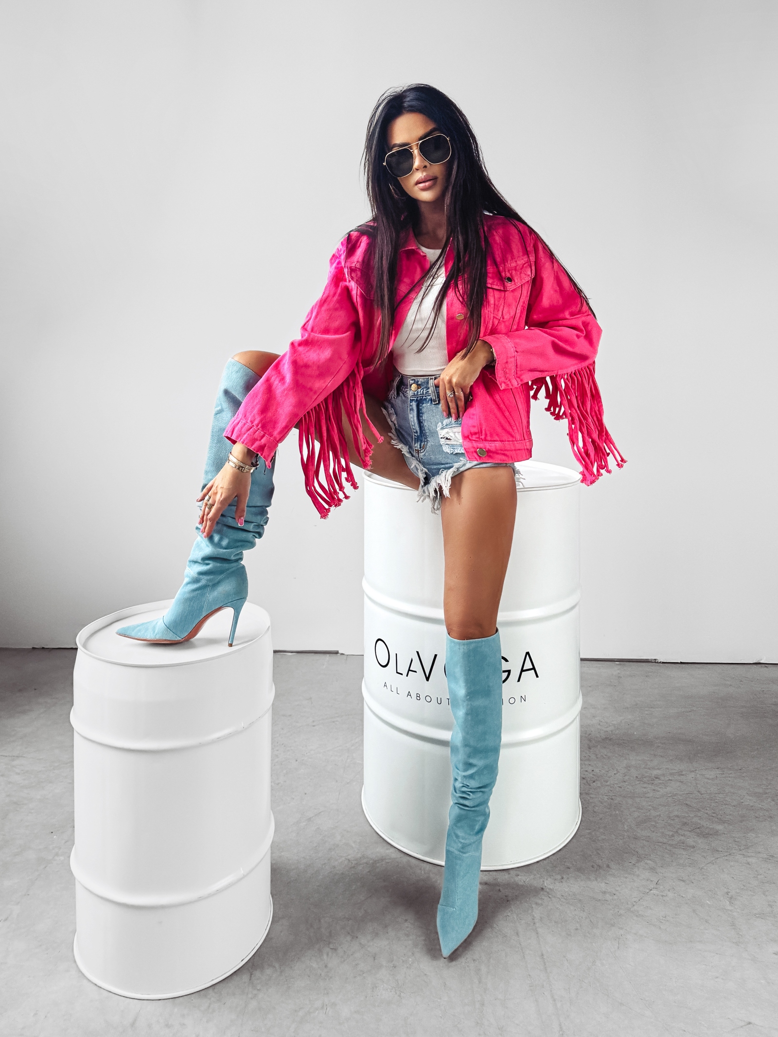 Kurtka jeansowa z frędzlami SANIL Ola Voga różowa