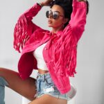 Kurtka jeansowa z frędzlami SANIL Ola Voga różowa