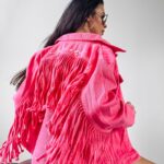 Kurtka jeansowa z frędzlami SANIL Ola Voga różowa