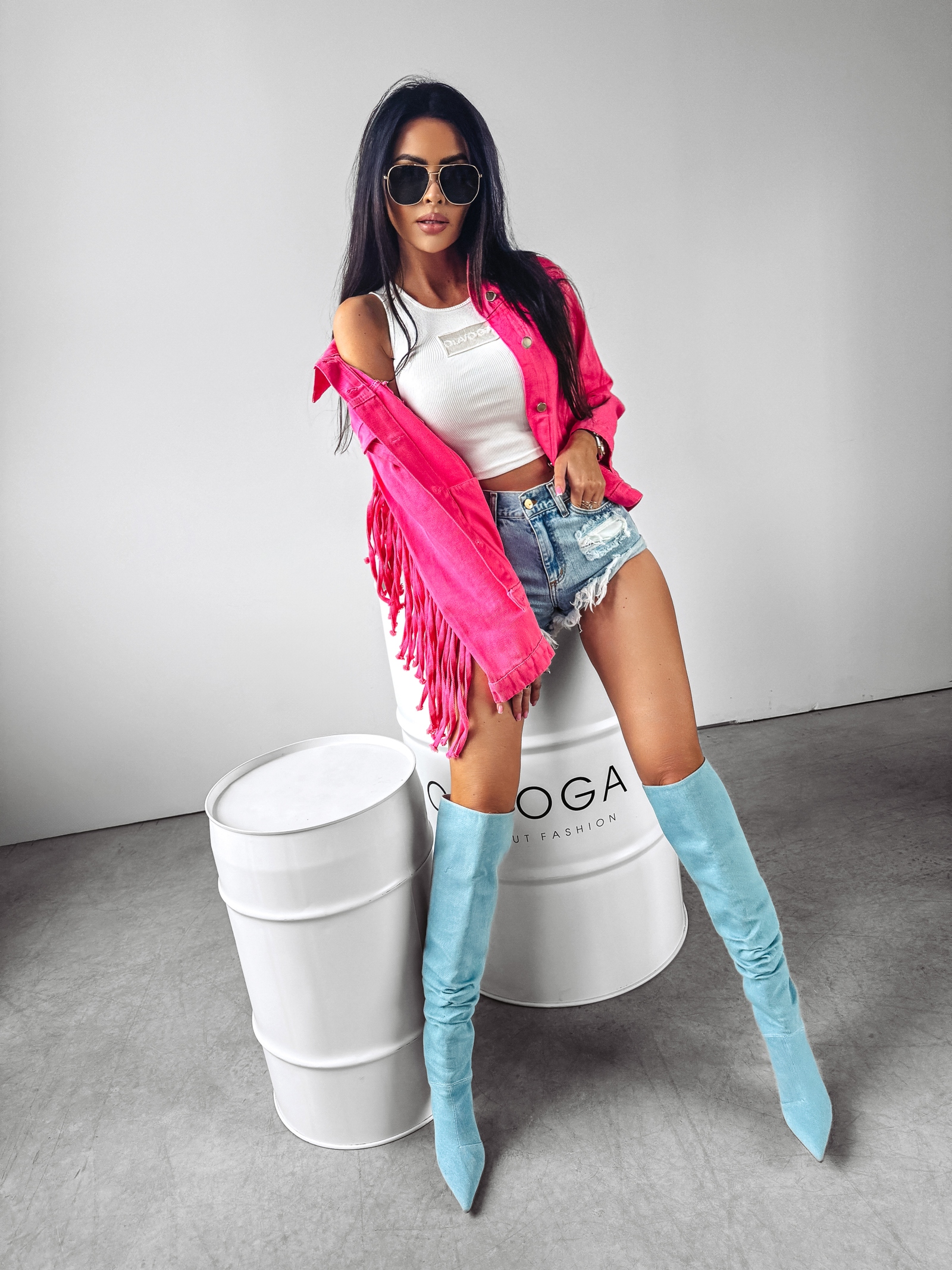 Kurtka jeansowa z frędzlami SANIL Ola Voga różowa