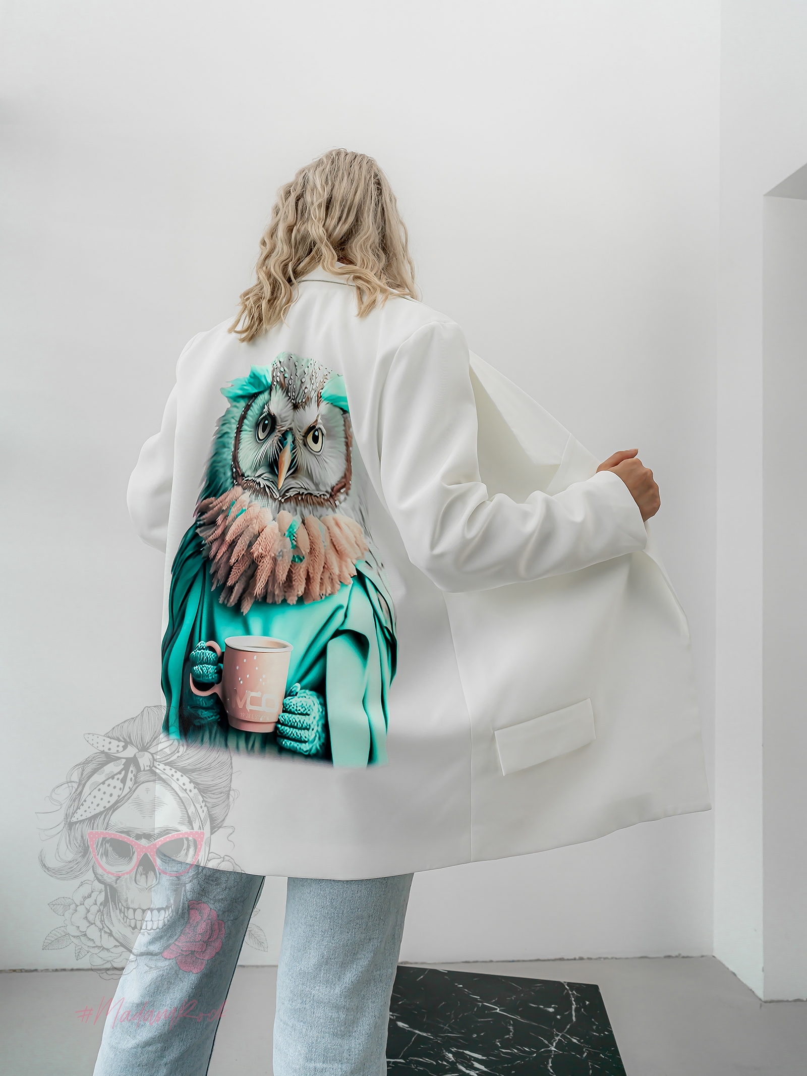 Marynarka oversize MC Owly biała Marynarka oversize MC Owly biała