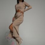 Komplet prążkowany Divinne beżowy