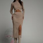 Komplet prążkowany Divinne beżowy