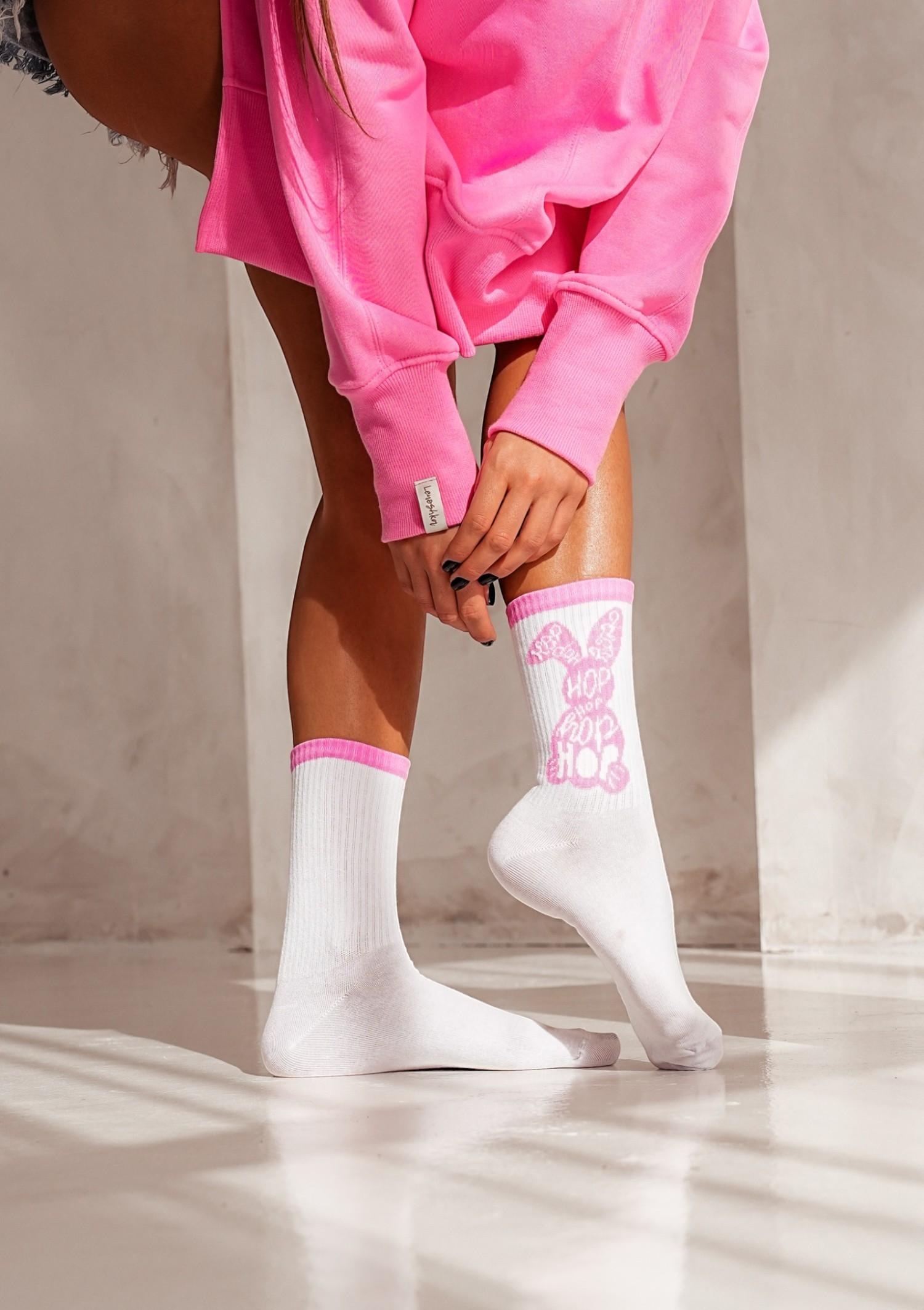 Skarpetki damskie Bunny biało - różowe