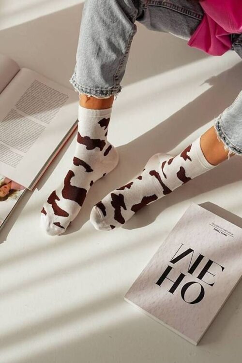 Skarpetki damskie Milka ecru-brąz