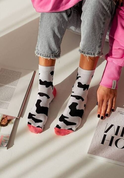 Skarpetki damskie Milka biało-czarne