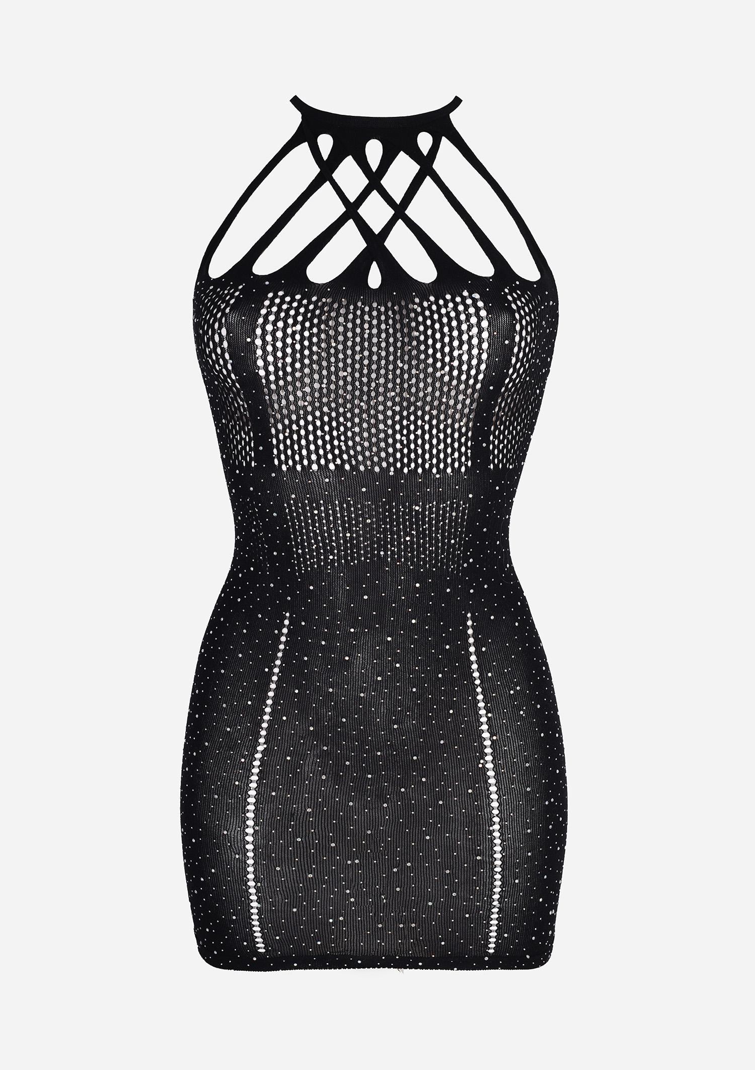 Sukienka siateczkowa z diamencikami czarna