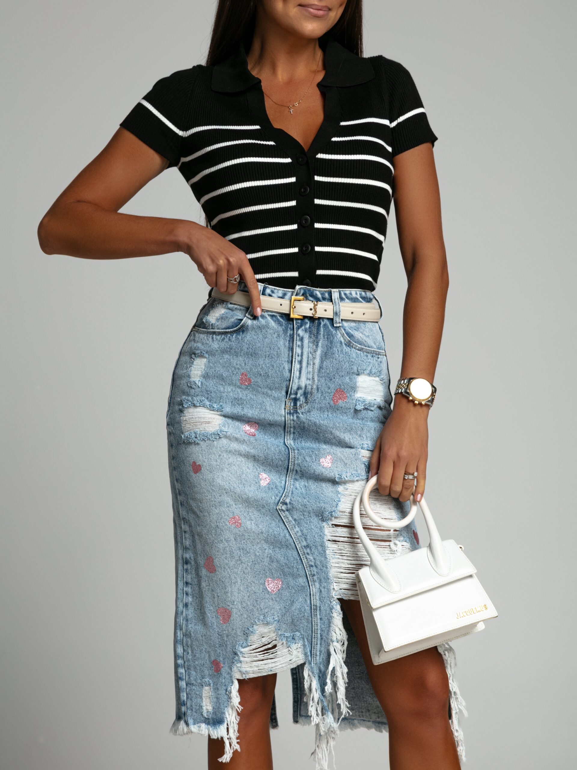 Bluzka polo w paski Tina czarna