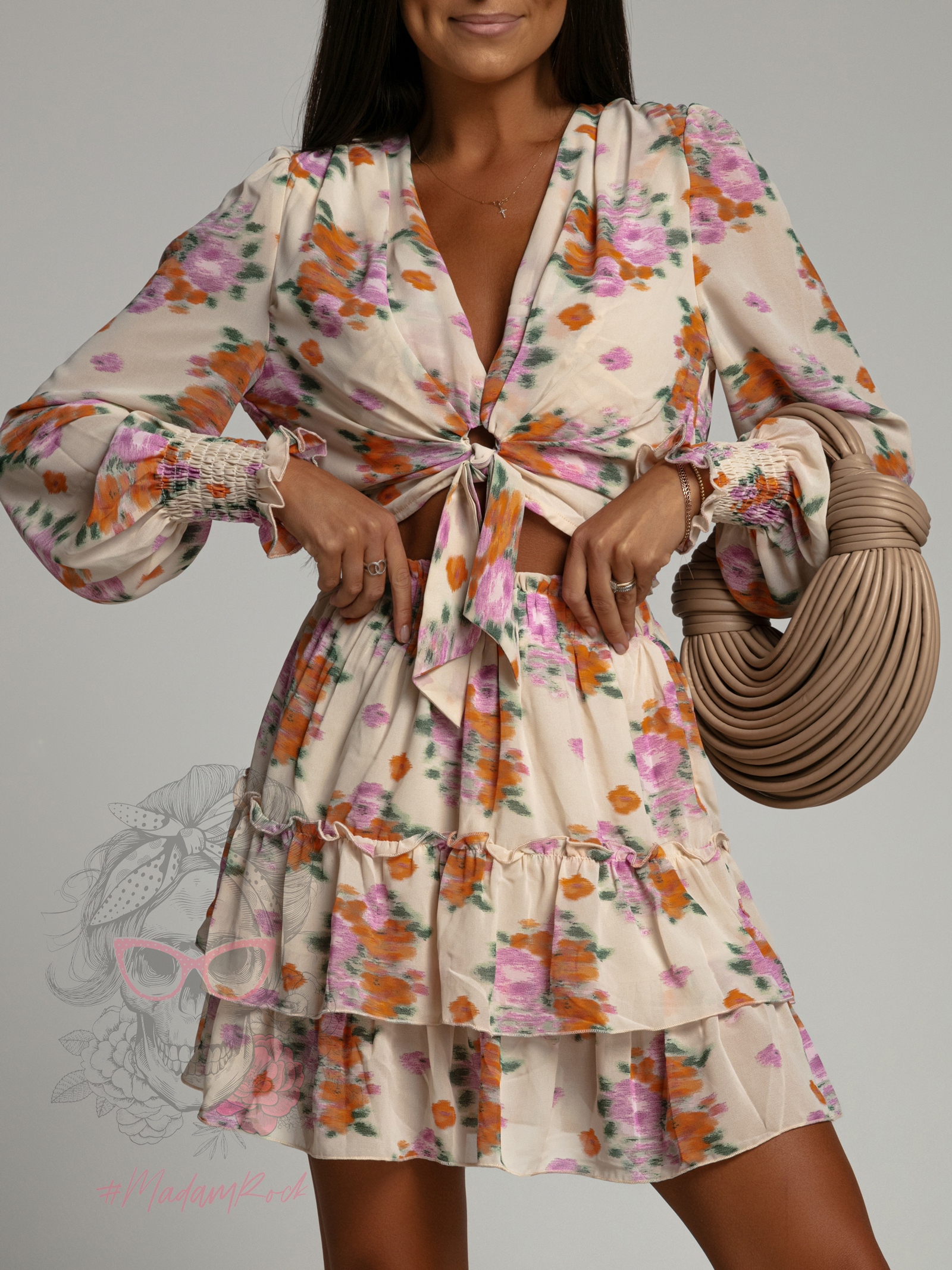 Komplet wakacyjny Elinia beżowo-różowy