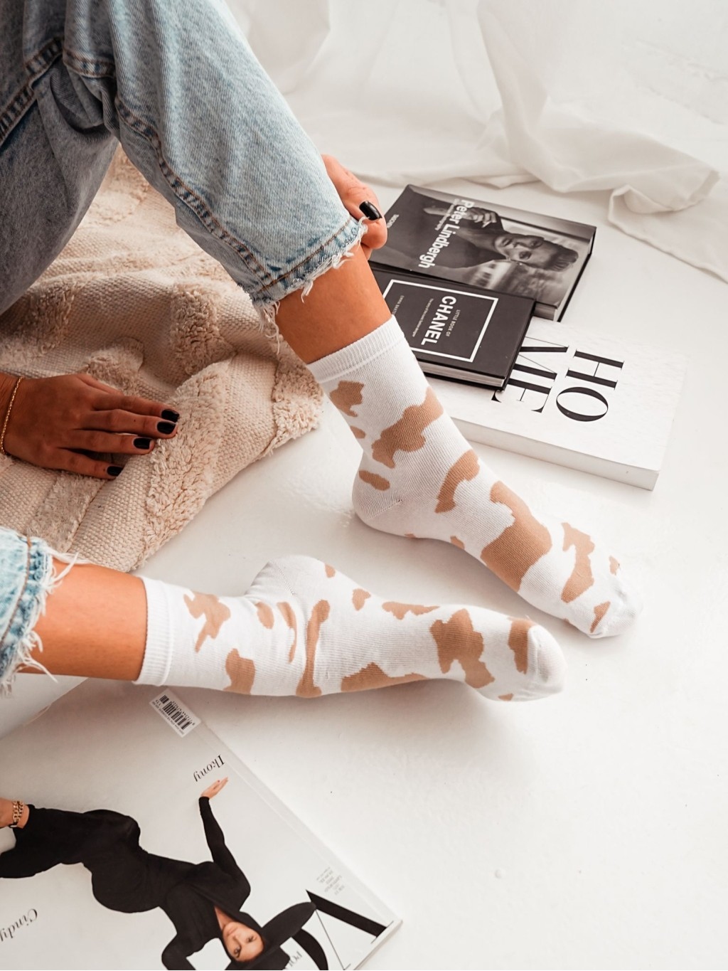 Skarpetki damskie Milka biało-beżowe