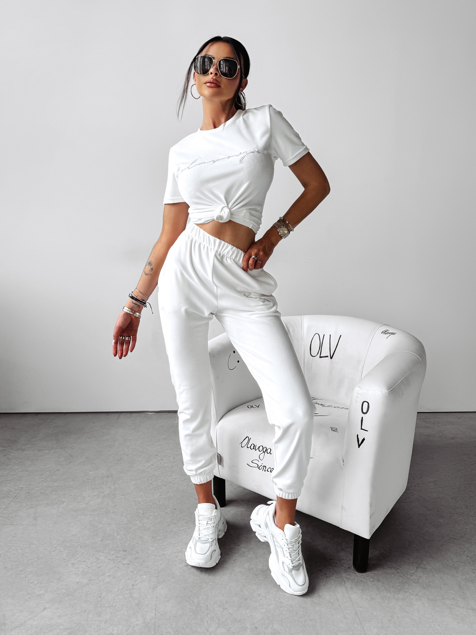 Komplet welurowy GEESTY Ola Voga ecru