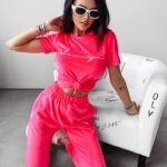 Komplet welurowy GEESTY Ola Voga neon róż