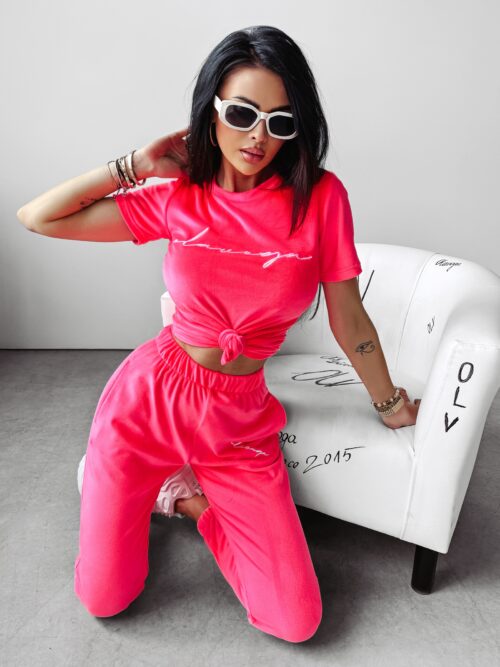 Komplet welurowy GEESTY Ola Voga neon róż