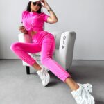 Komplet welurowy GEESTY Ola Voga amarantowy