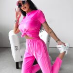 Komplet welurowy GEESTY Ola Voga amarantowy