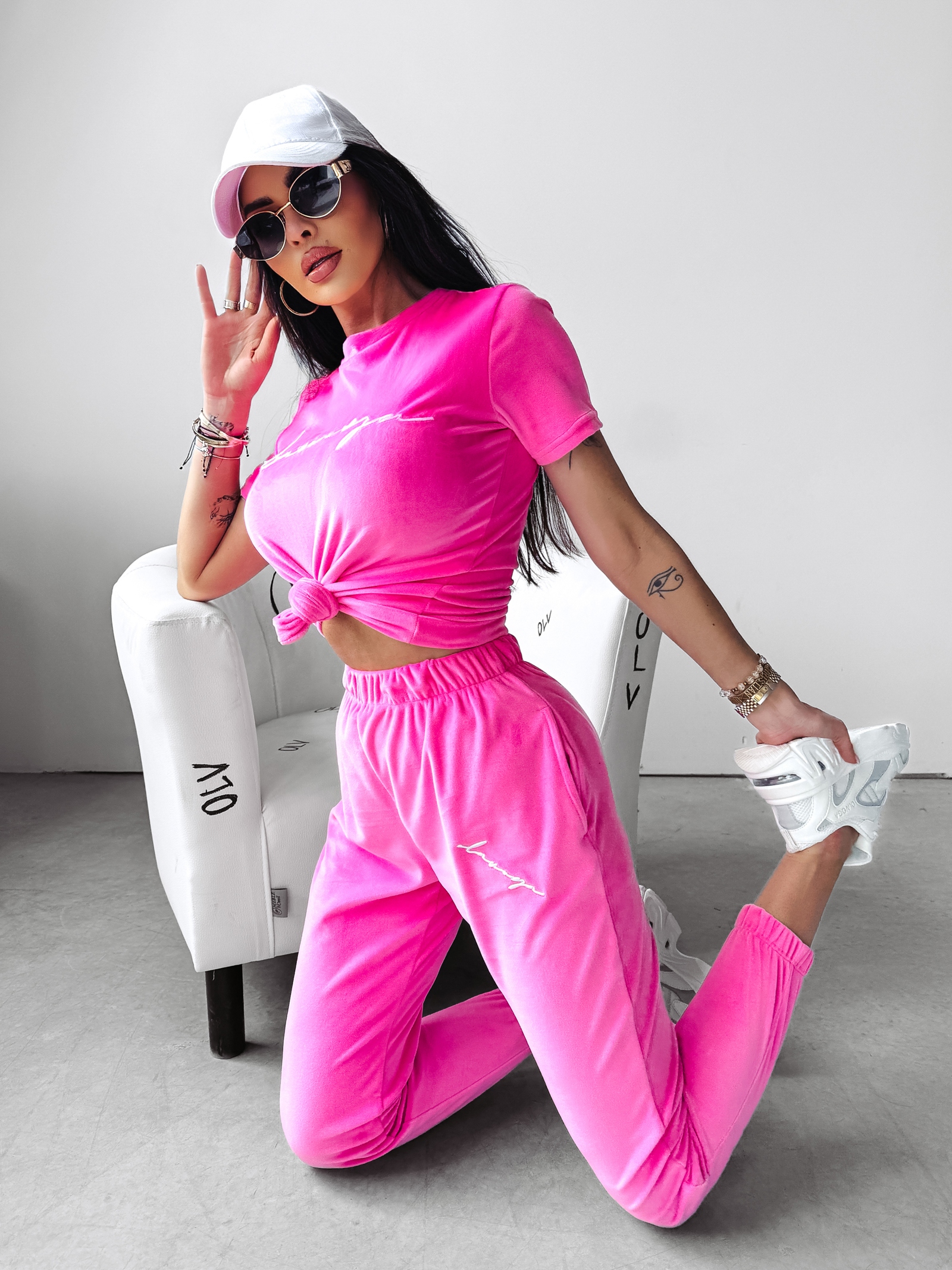 Komplet welurowy GEESTY Ola Voga amarantowy