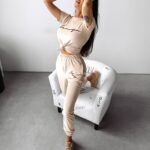 Komplet welurowy GEESTY Ola Voga beżowy