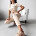 Komplet welurowy GEESTY Ola Voga beżowy