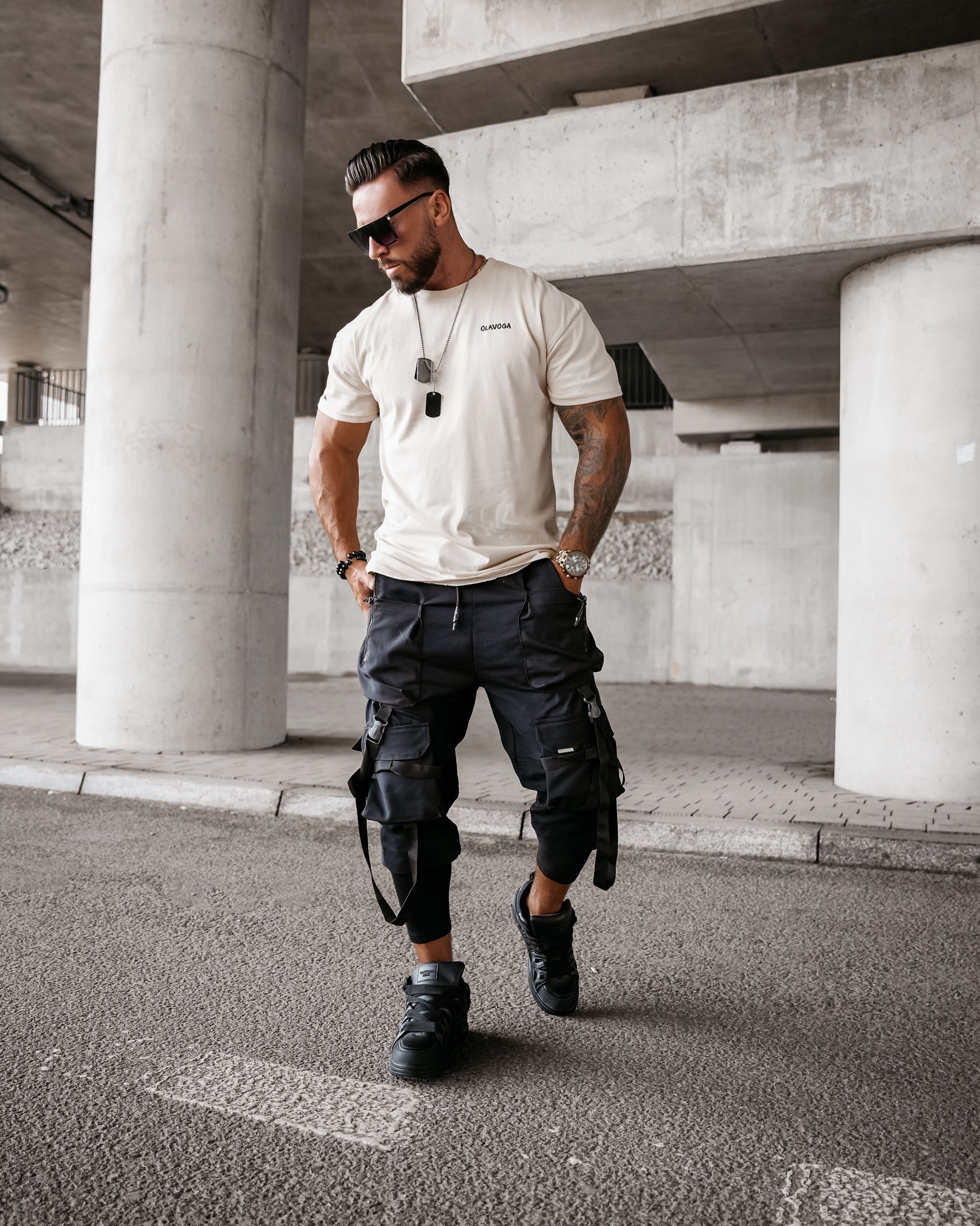 T-shirt męski oversize SAYER Ola Voga beżowy T-shirt męski oversize SAYER Ola Voga beżowy