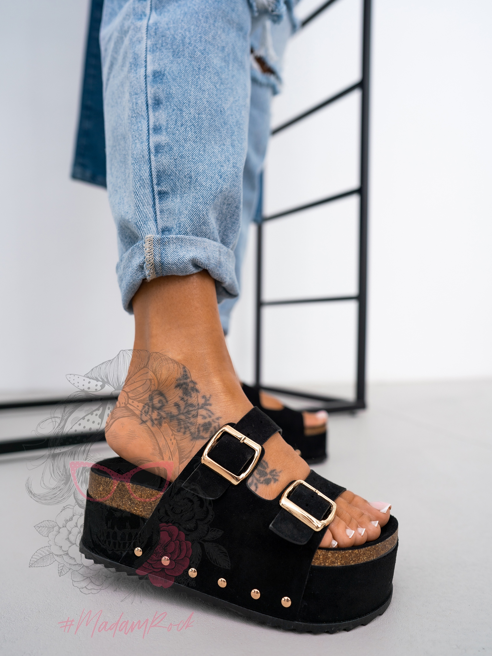 Klapki na platformie Madam Igizo czarne