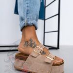 Klapki na platformie Madam Igizo beżowe