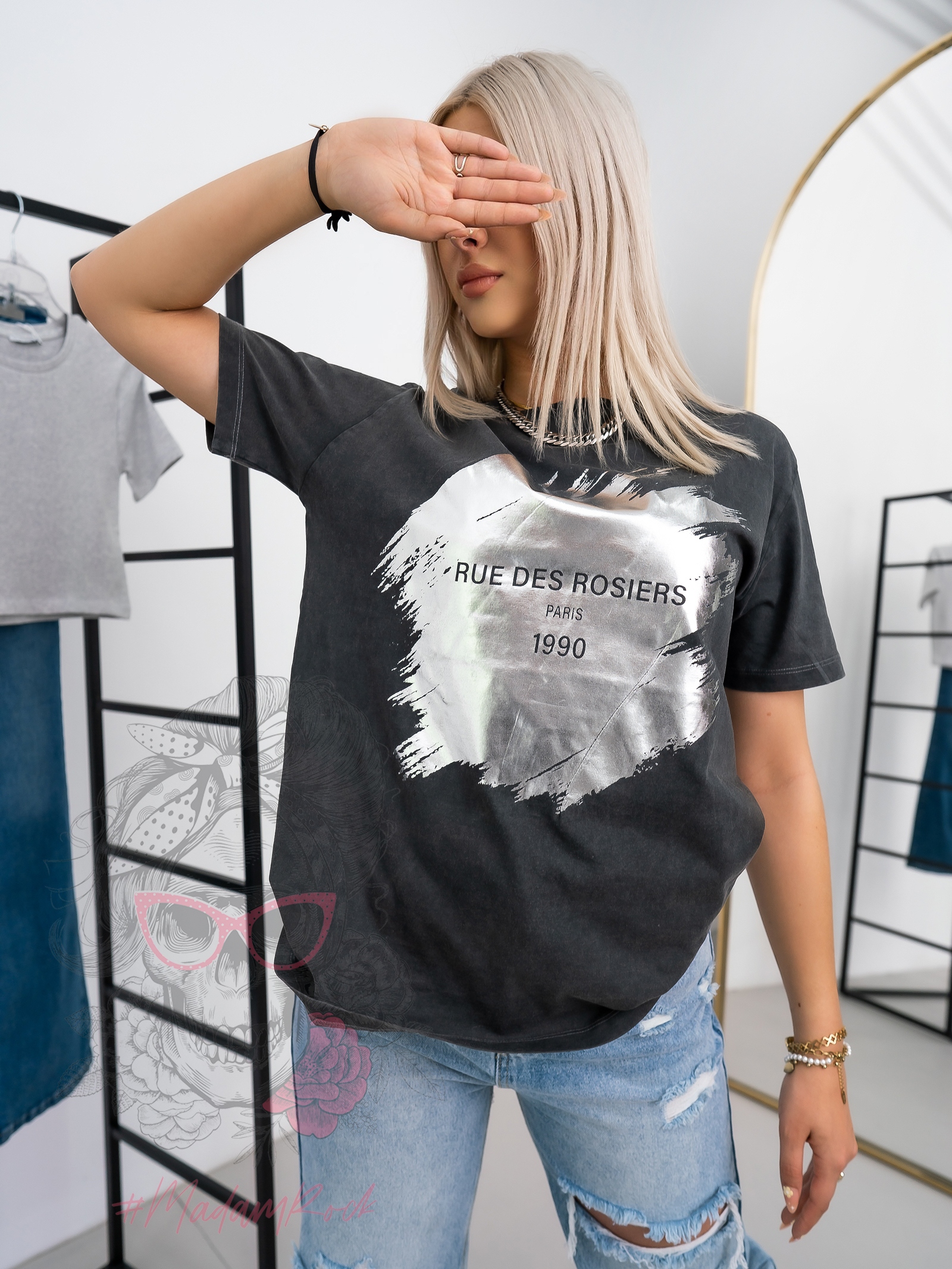 T-shirt dekatyzowany Rosiers grafitowy