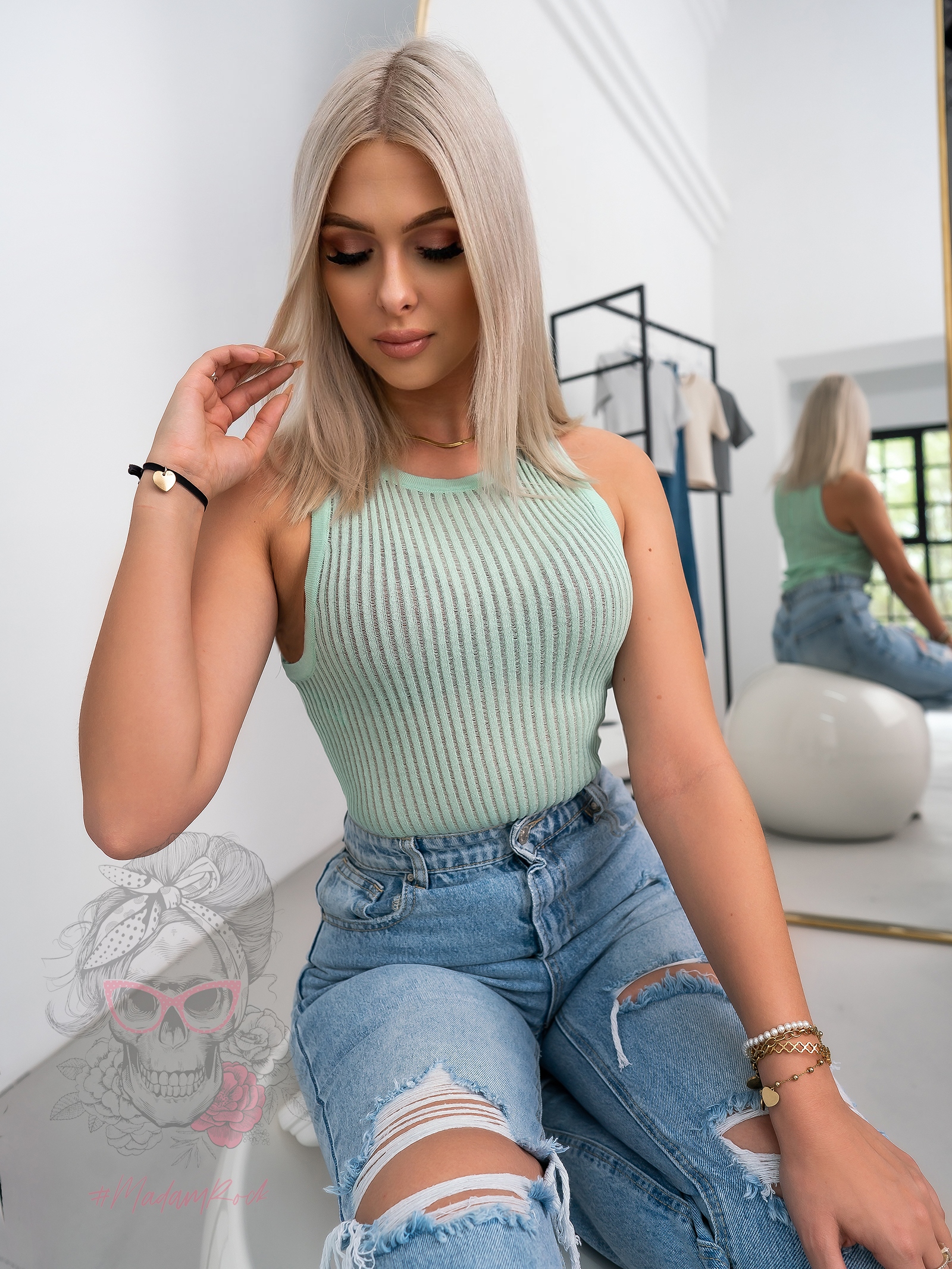 Top z siatki prążkowany Deger zielony