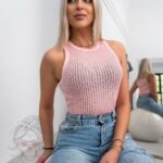 Top z siatki prążkowany Deger cukierkowy róż