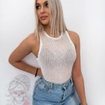 Top z siatki prążkowany Deger ecru