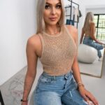 Top z siatki prążkowany Deger beżowy