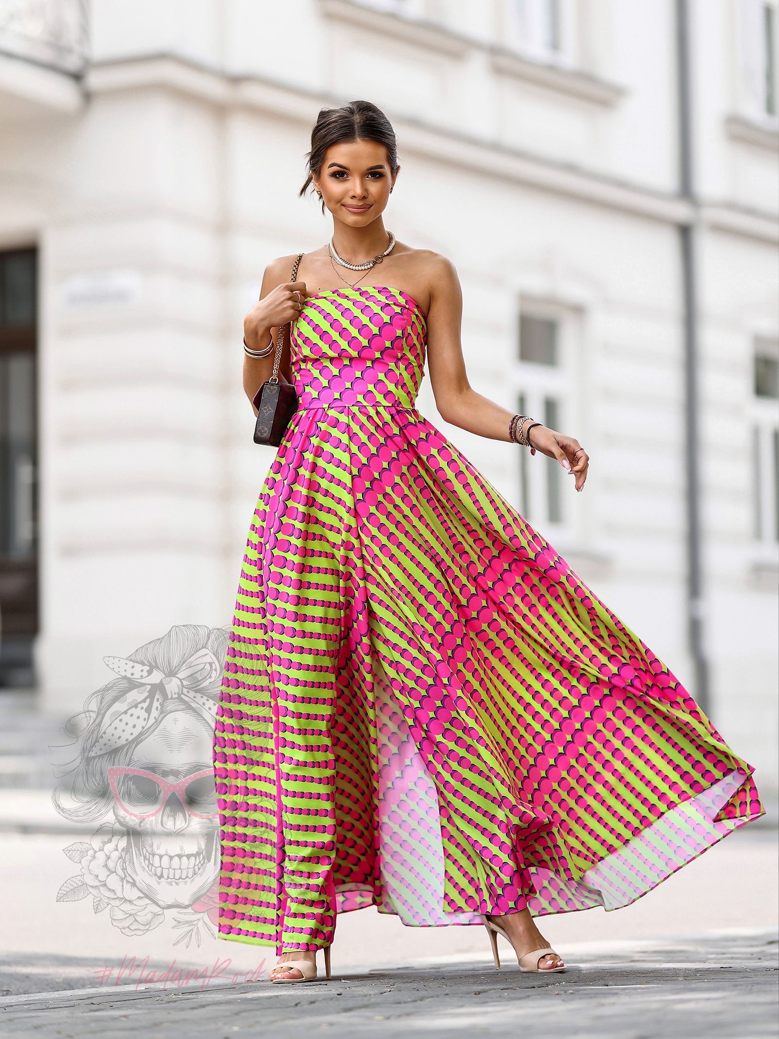 Sukienka wakacyjna NB Sombrero różowo-limonkowy