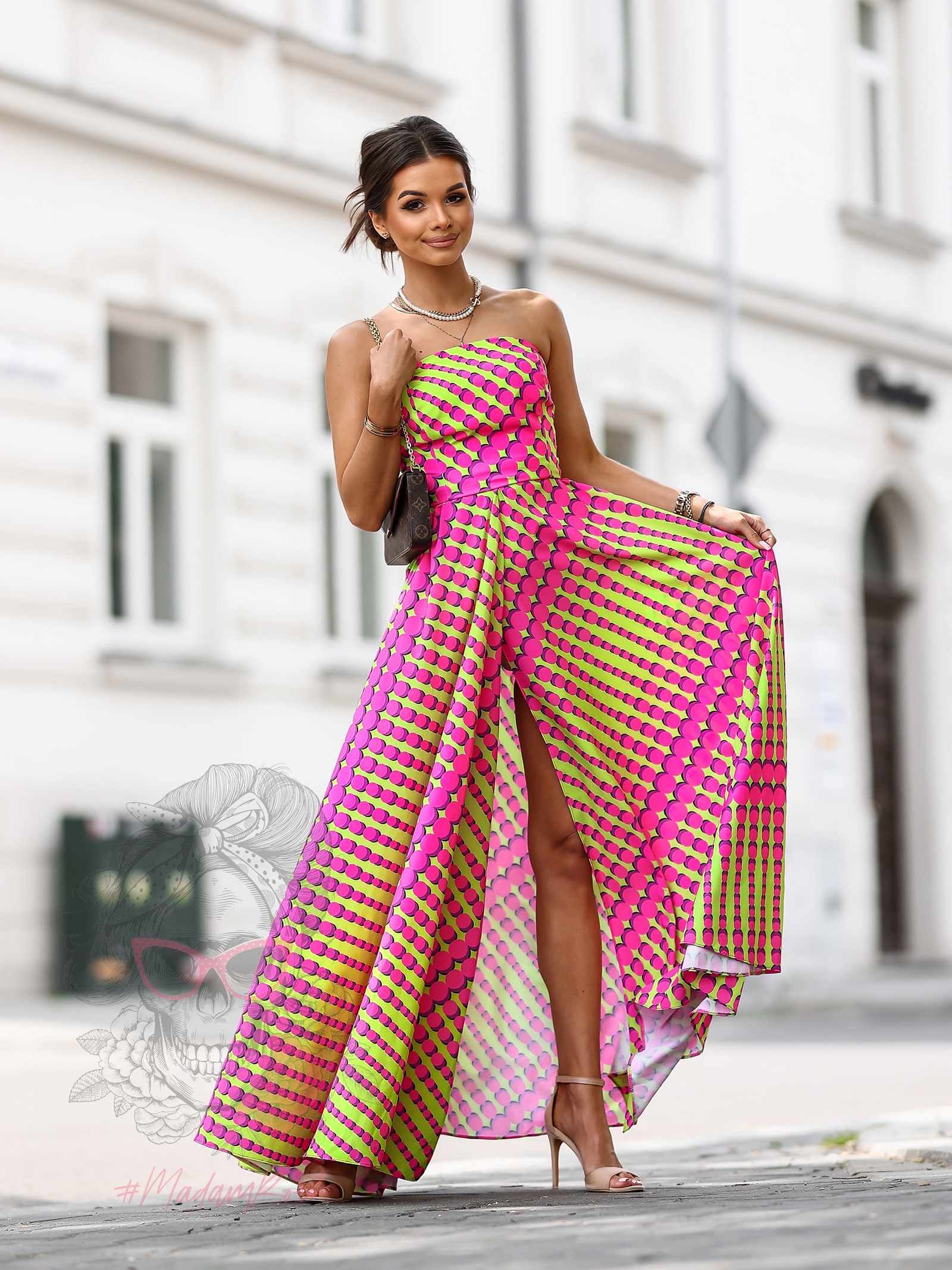 Sukienka wakacyjna NB Sombrero różowo-limonkowy