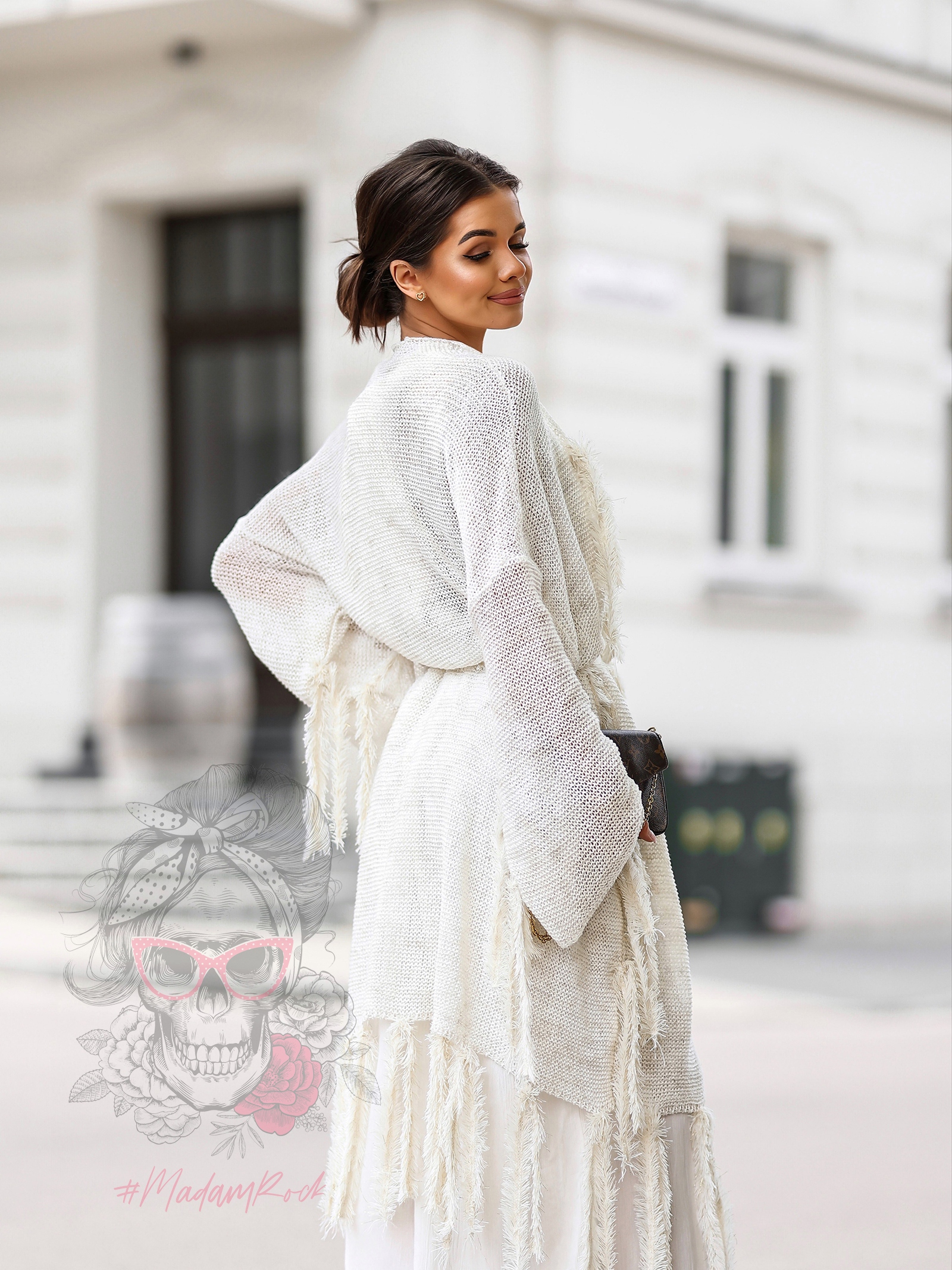 Sweter boho Ale Jazz ecru-złoty