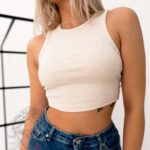 Top prążek Gure beżowy melanż