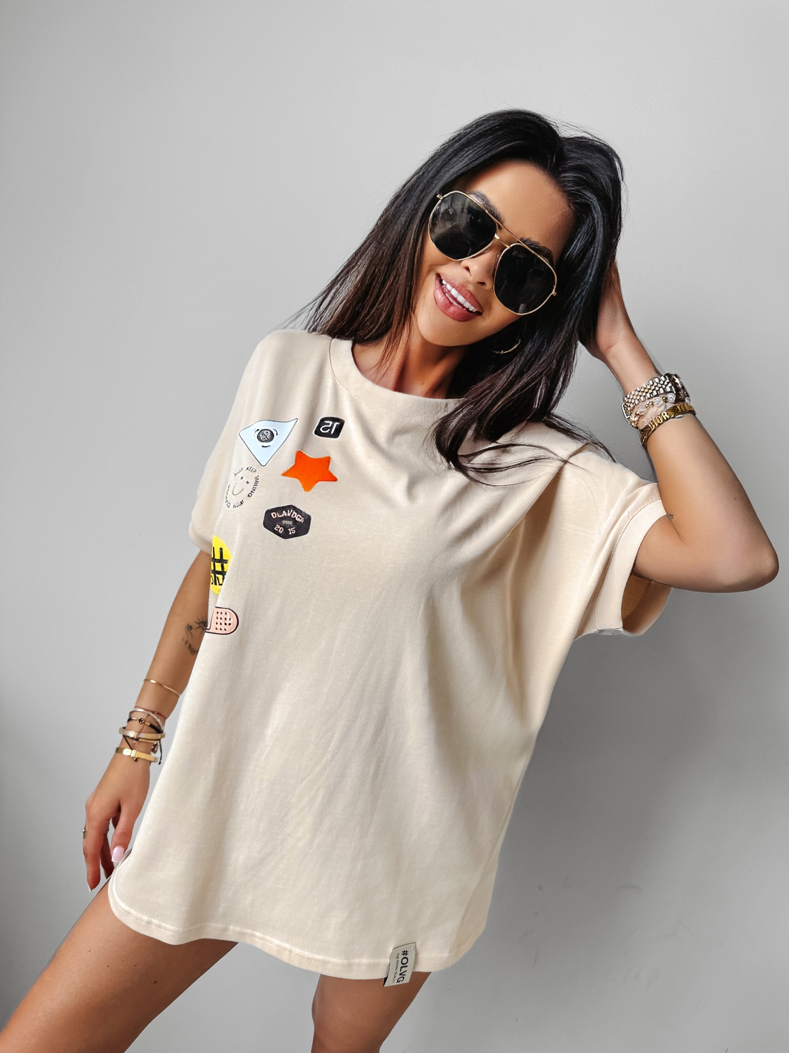 T-shirt oversize MULBERRY Ola Voga beżowy
