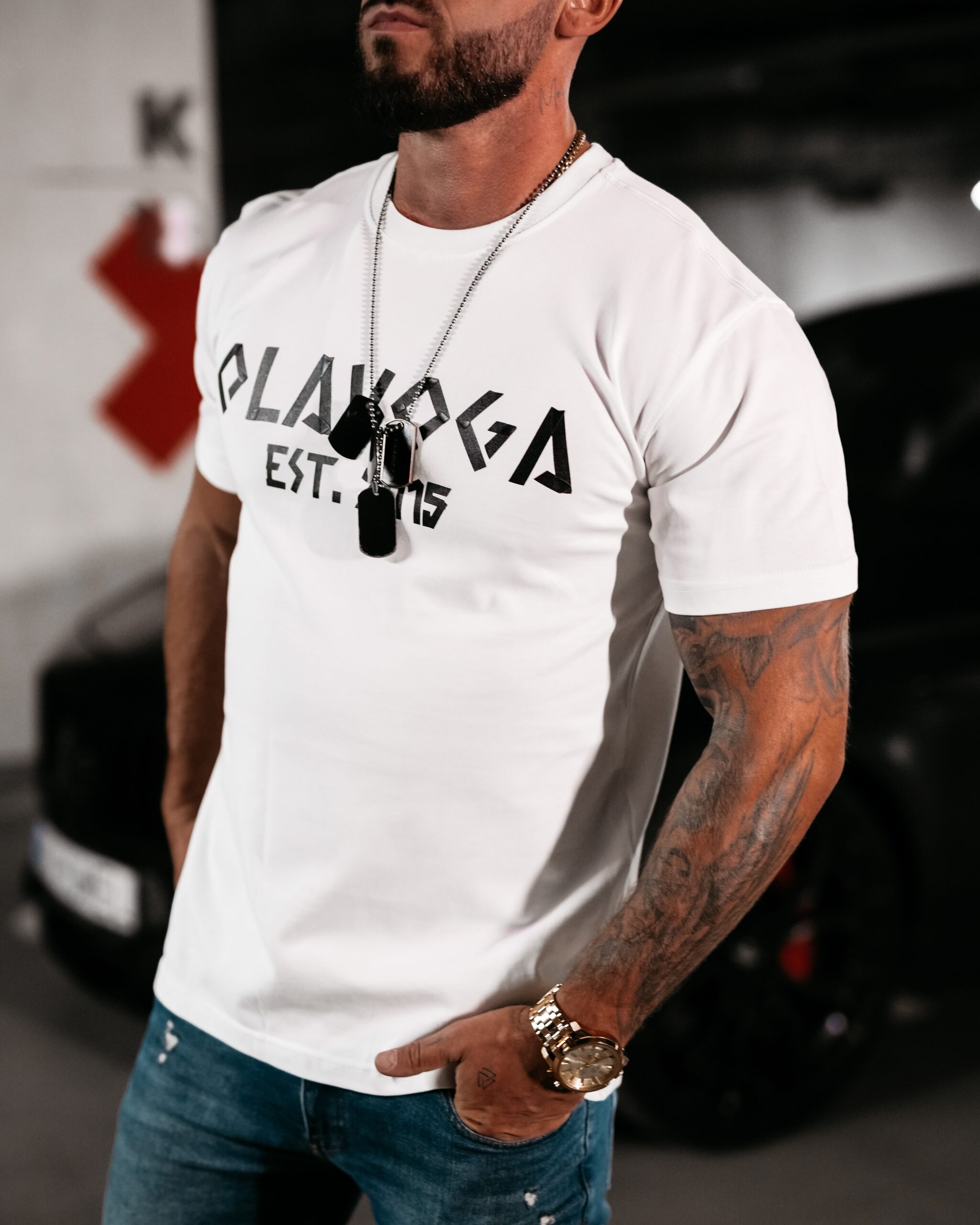 T-shirt męski logowany Grecos Men Ola Voga ecru