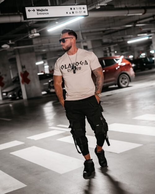 T-shirt męski logowany Grecos Men Ola Voga beżowy