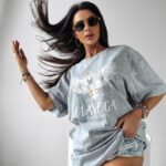 T-shirt damski z nadrukiem Juniper Ola Voga szary