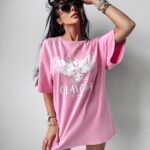 T-shirt damski z nadrukiem Juniper Ola Voga różowy