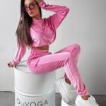 -WYPRZEDANE-Komplet welurowy Pearls Ola Voga jasny róż