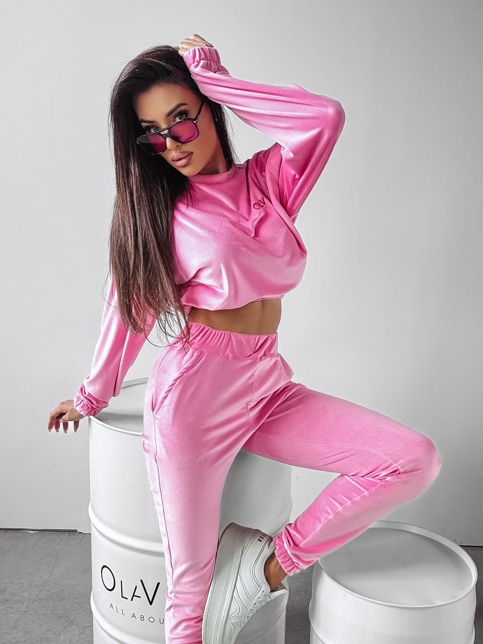 -WYPRZEDANE-Komplet welurowy Pearls Ola Voga jasny róż