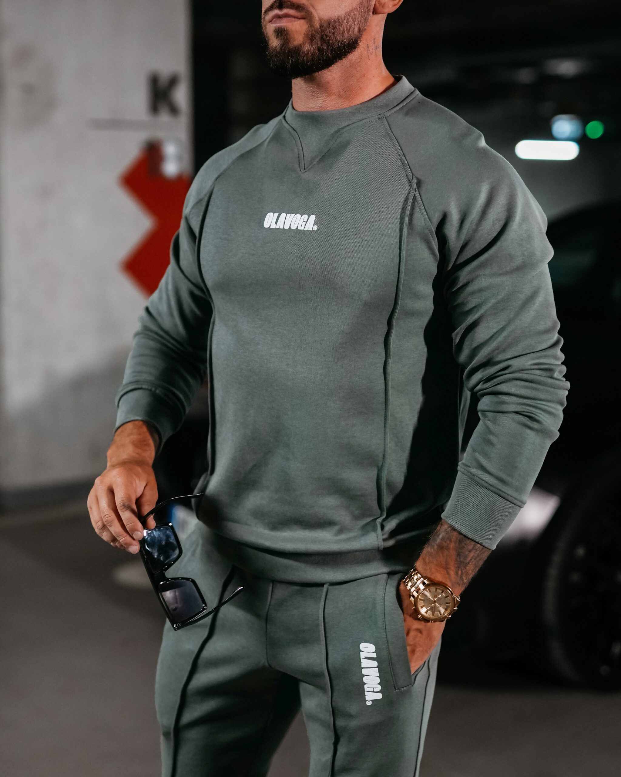 Komplet męski z przeszyciami Bolter Ola Voga khaki