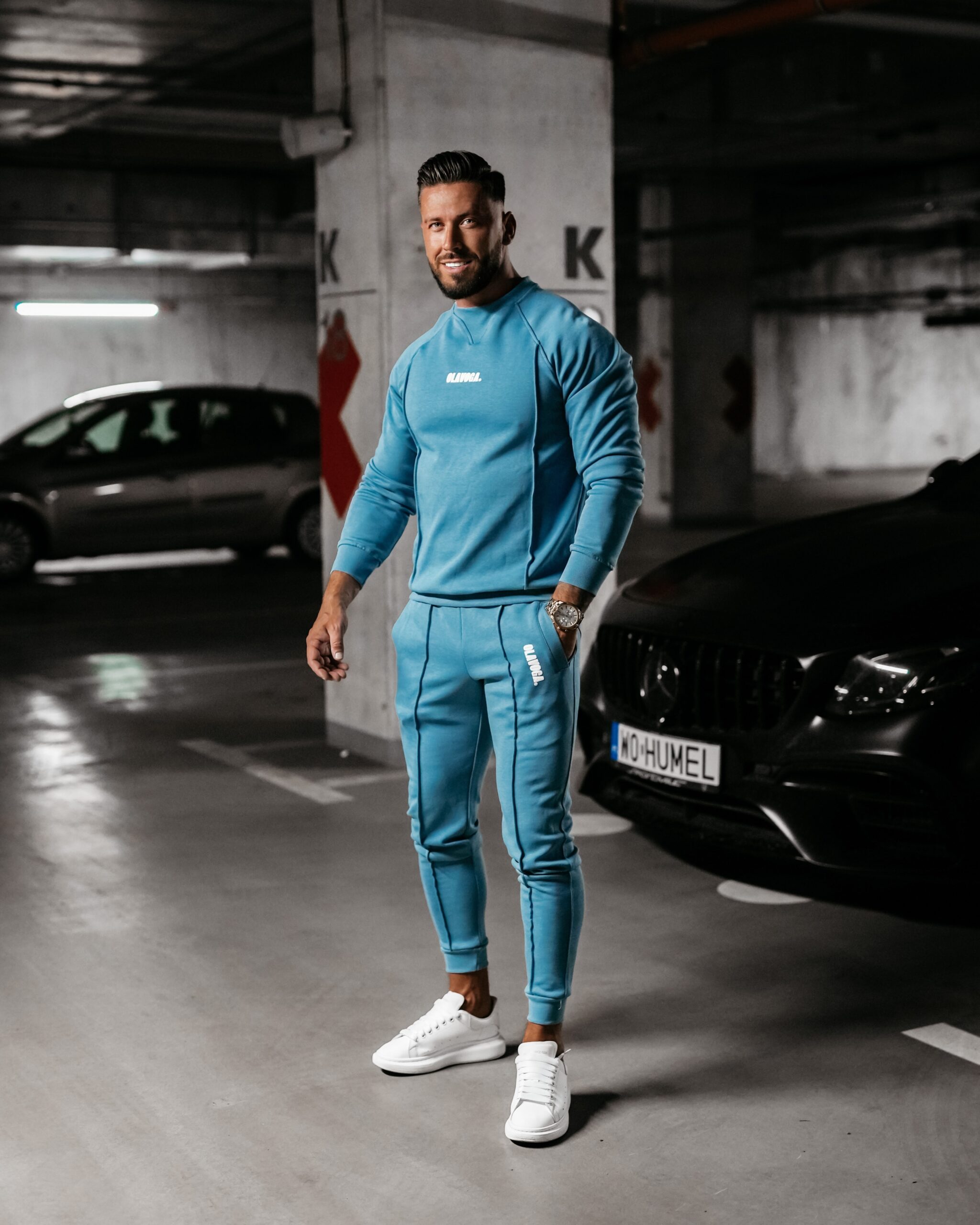 Komplet męski z przeszyciami Bolter Ola Voga niebieski