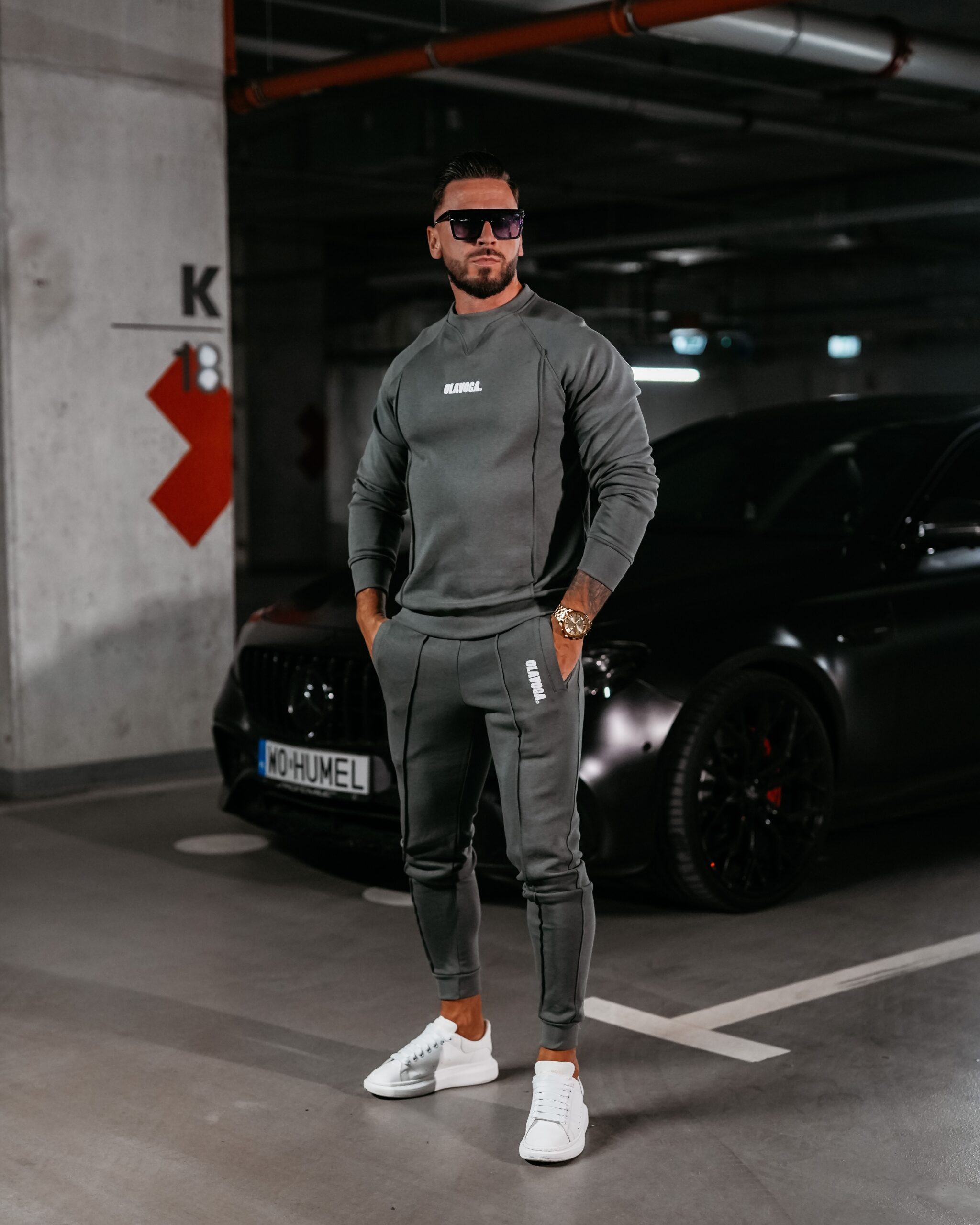 Komplet męski z przeszyciami Bolter Ola Voga grafitowy