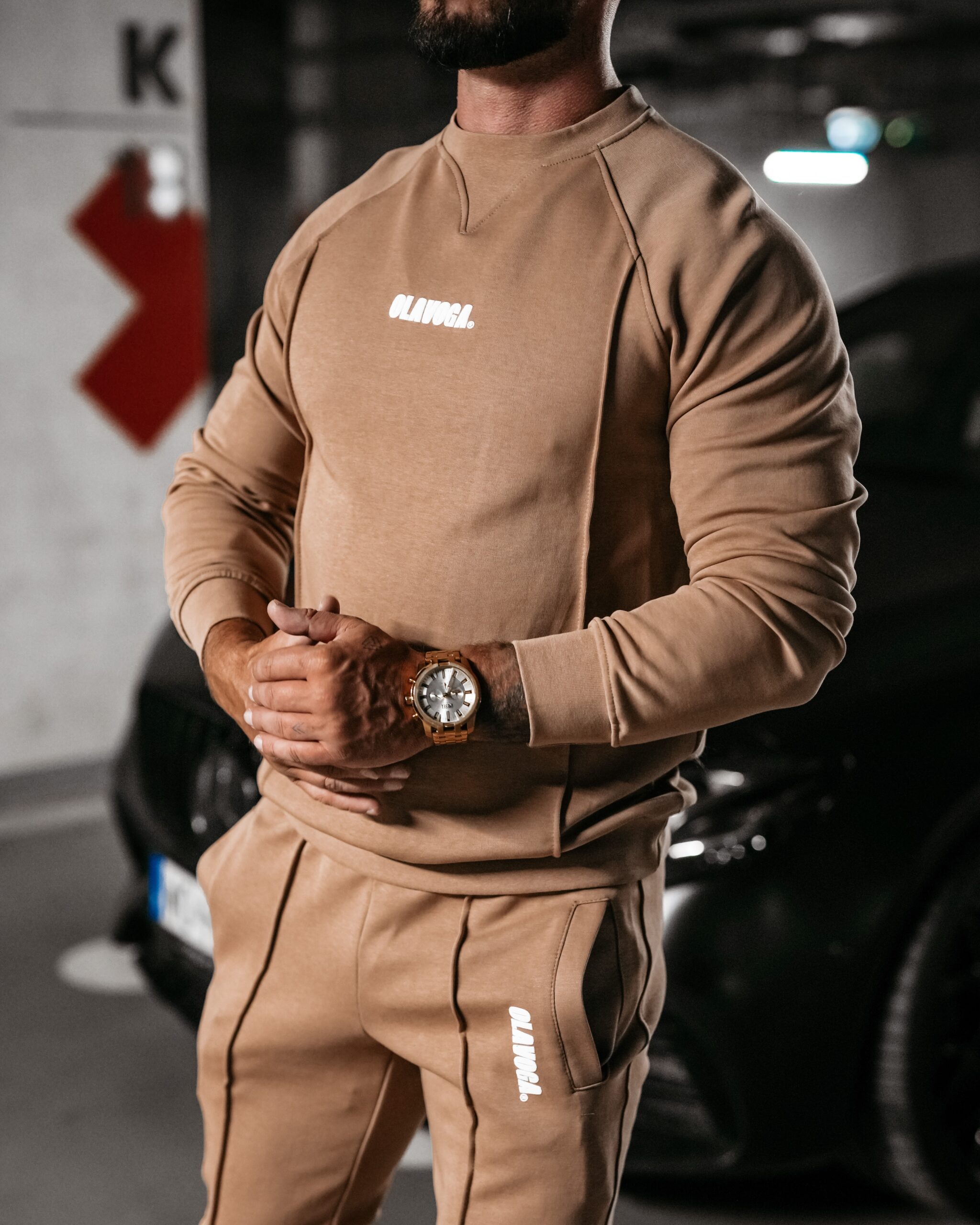 Komplet męski z przeszyciami Bolter Ola Voga beżowy