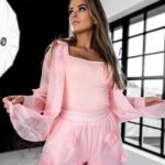 Komplet z różyczkami Madam Rossi pudrowy